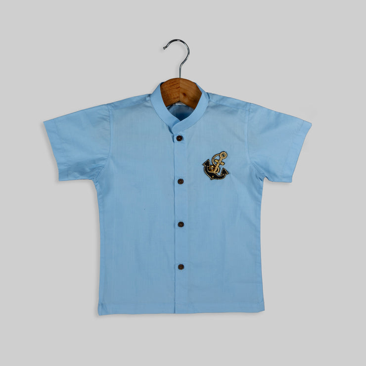 Blue Anchor Embroidered Shirt for Boys