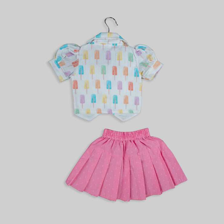Popsicle Print Shirt and Pink Skirt Set for Girls