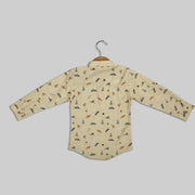 Beige Cotton Printed Shirt For Boys