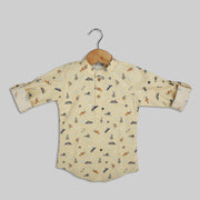 Beige Cotton Printed Shirt For Boys