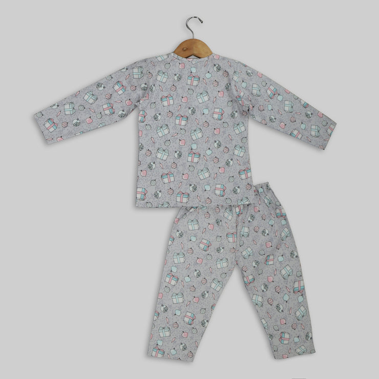 Grey Cotton Printed Pajama Set for Kids