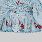 Blue Cotton Popcorn Printed Skater Frock For Girls