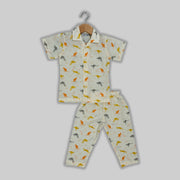 Cream Cotton Dinosaur Print Sleepwear For Kids