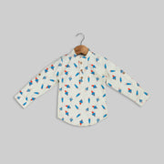 Cream Cotton Rocket Printed Kurta Shirt For Boys