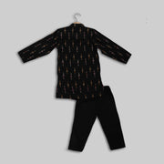 Black Cotton Ikat Kurta Pyjama For Boys