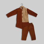 Brown Cotton Kurta Pyjama Set For Boys