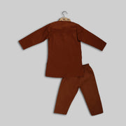 Brown Cotton Kurta Pyjama Set For Boys