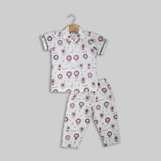 White Cotton Lion Print Sleepwear For Kids