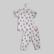 White Cotton Lion Print Sleepwear For Kids
