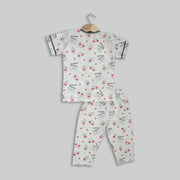 White Cotton Movie Theme Printed Sleepwear For Girls