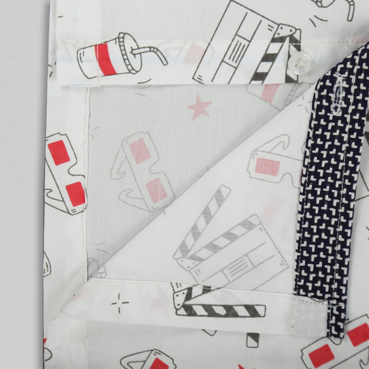 White Cotton Movie Theme Printed Sleepwear For Girls