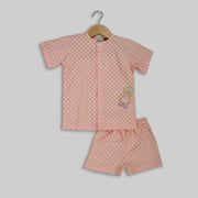 Peach Polka Dot Sleepwear Set For Girls