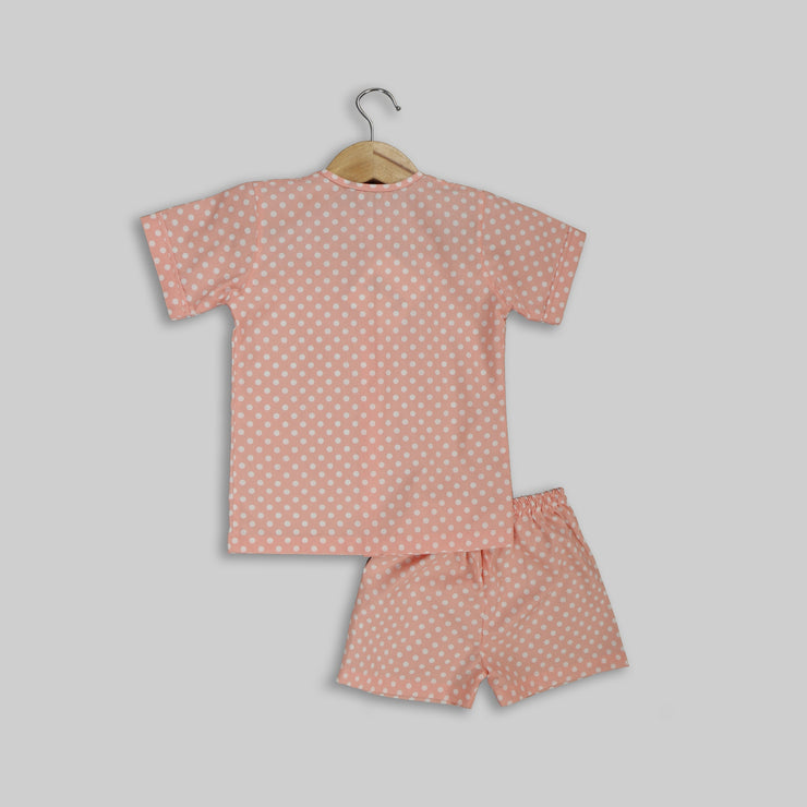 Peach Polka Dot Sleepwear Set For Girls