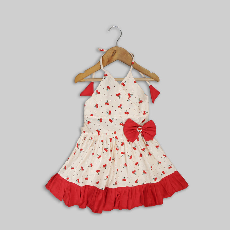 Peach Cotton Halter Neck Frock For Girls