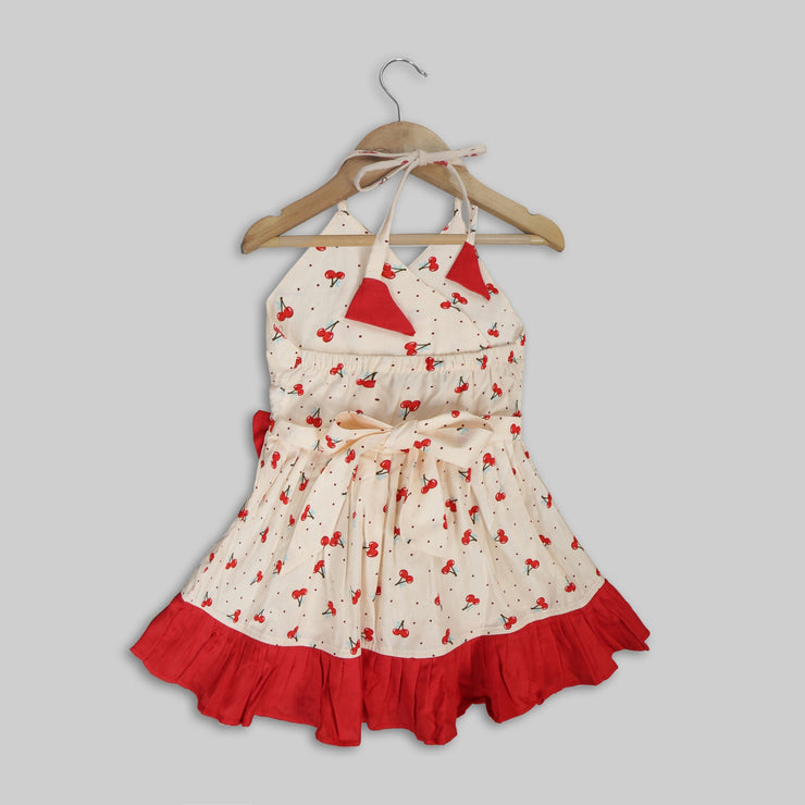 Peach Cotton Halter Neck Frock For Girls