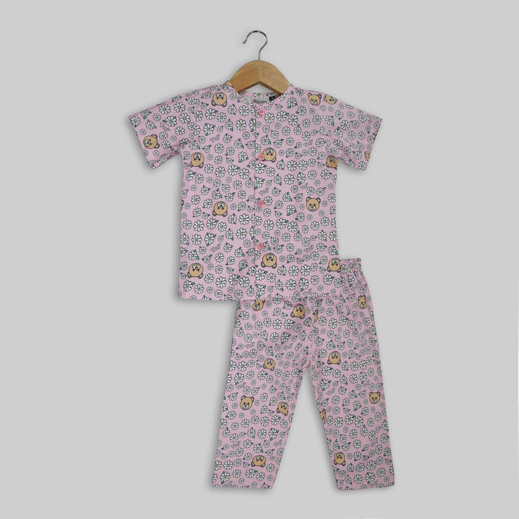 Pink Cotton Printed Sleepwear For Girls