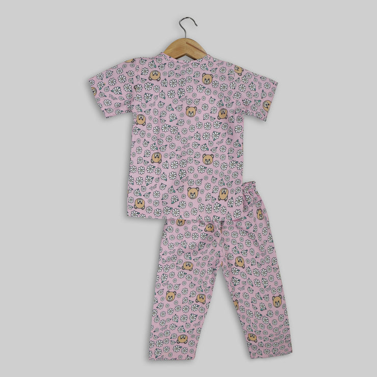 Pink Cotton Printed Sleepwear For Girls