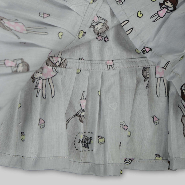 Grey Cotton Printed Frock For Girls
