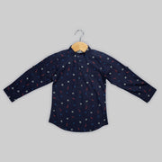 Blue Cotton Printed Shirt For Boys