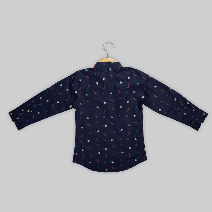 Blue Cotton Printed Shirt For Boys