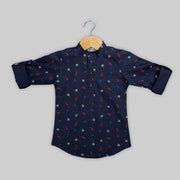 Blue Cotton Printed Shirt For Boys