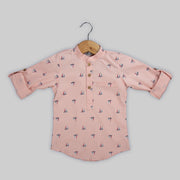 Pink Cotton Printed Shirt For Boys