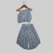 Grey Floral Printed Co-ord Set For Girls