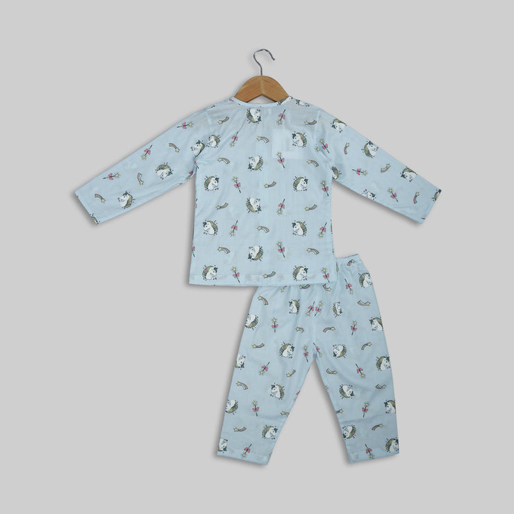 Blue Unicorn Print Sleepwear For Kids