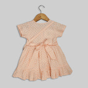 Peach Cotton Frock For Girls With Sling Bag