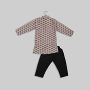 Brown Cotton Printed Kurta Pyjama For Boys