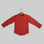 Red Cotton Printed Kurta Shirt For Boys