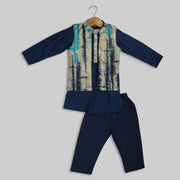 Blue Cotton Kurta Pyjama and Jacket For Boys