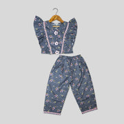 Grey Cotton Printed Co-ord Set for Girls