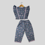 Grey Cotton Printed Co-ord Set for Girls