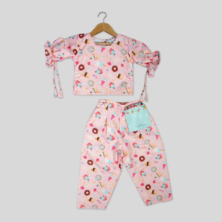 Peach Printed Co-ord Set for Girls with Pocket