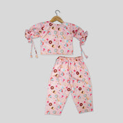 Peach Printed Co-ord Set for Girls with Pocket