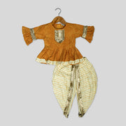 Mustard Cotton Top With Dhoti Pant For Girls