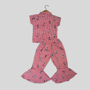 Red Cotton Printed Co-ord Set For Girls
