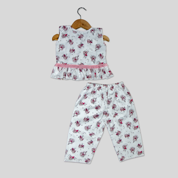 White Fairy Print Co-ord set For Girls