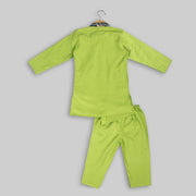 Green Cotton Kurta Pyjama With Stitched Jacket For Boys