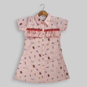 Pre Order: Peach Cotton Printed Frock For Girls