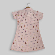 Pre Order: Peach Cotton Printed Frock For Girls