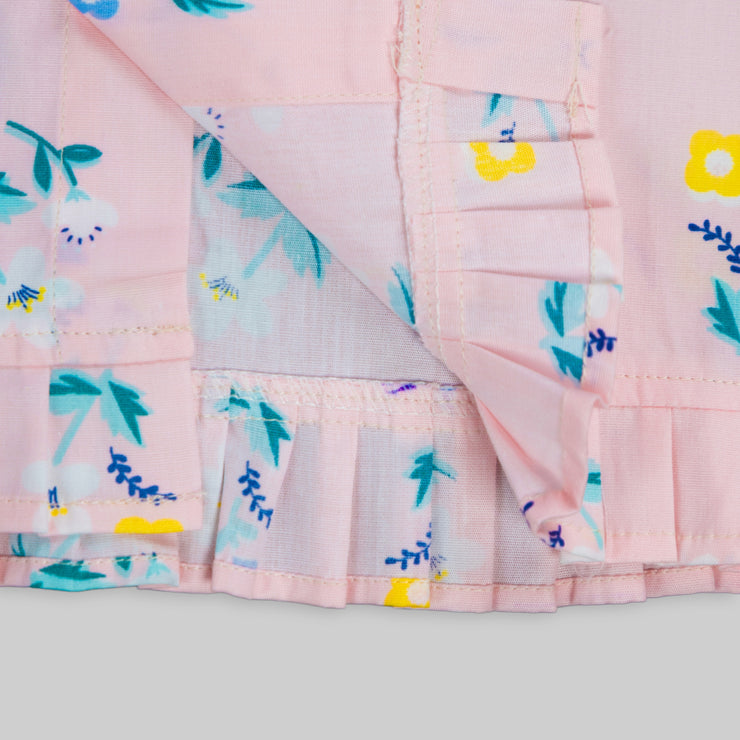 Pink Cotton Floral Print Sleepwear For Girls