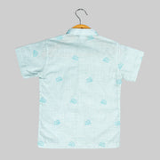 Mint Green Elephant Embroidered Cotton Shirt for Boys