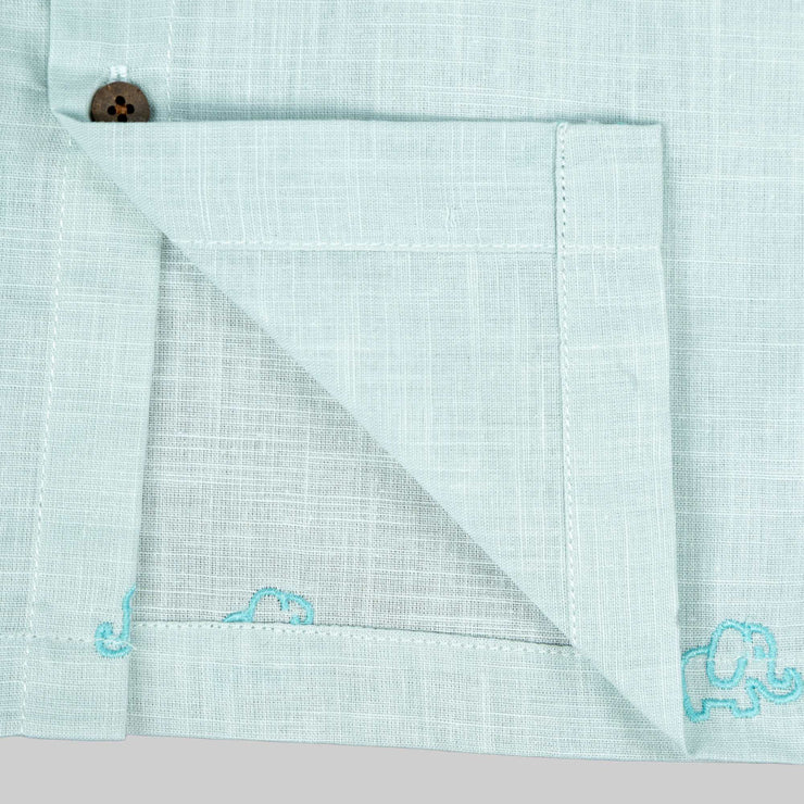 Mint Green Elephant Embroidered Cotton Shirt for Boys