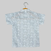 White Geo Maze Cotton Shirt with Football Patch for Boys