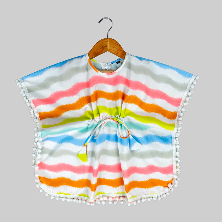Multicolour Rainbow Stripes Kaftan Top for Girls