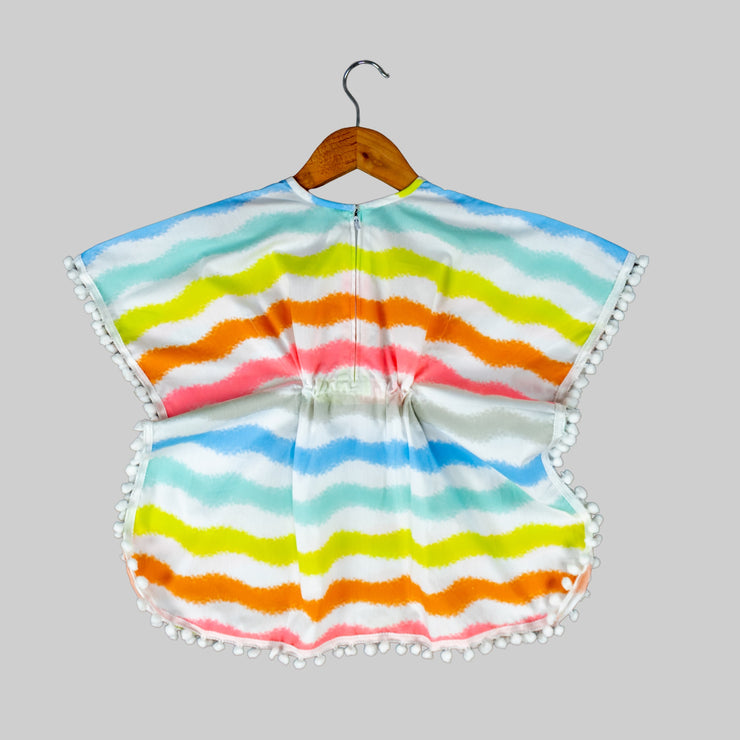 Multicolour Rainbow Stripes Kaftan Top for Girls