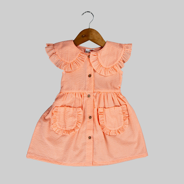 Peach Gingham Ruffle Dress for Girls