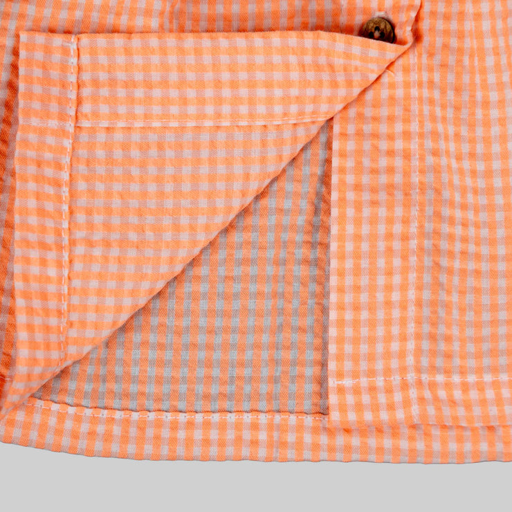 Peach Gingham Ruffle Dress for Girls
